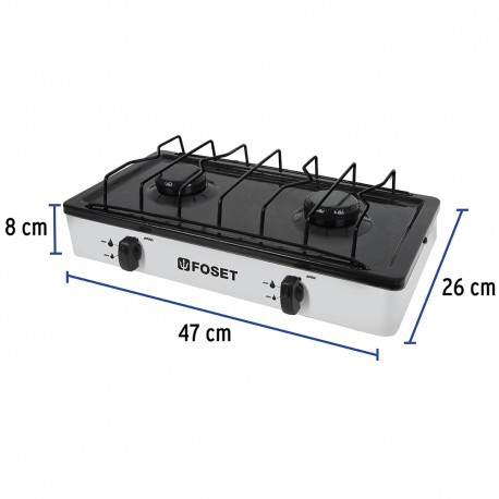 Parrilla de gas de sobreponer 2 quemadores, blanca,, Foset 48147