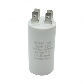 CAPACITOR 15 MF  250 VCA REDONDO PLASTICO T/CONTINUO