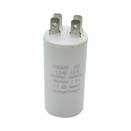 CAPACITOR 15 MF  250 VCA REDONDO PLASTICO T/CONTINUO