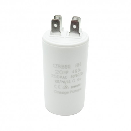 CAPACITOR 20 MF  250 VCA REDONDO PLASTICO T/CONTINUO