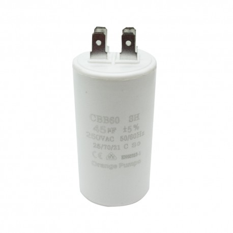 CAPACITOR 45 MF  250 VCA REDONDO PLASTICO T/CONTINUO