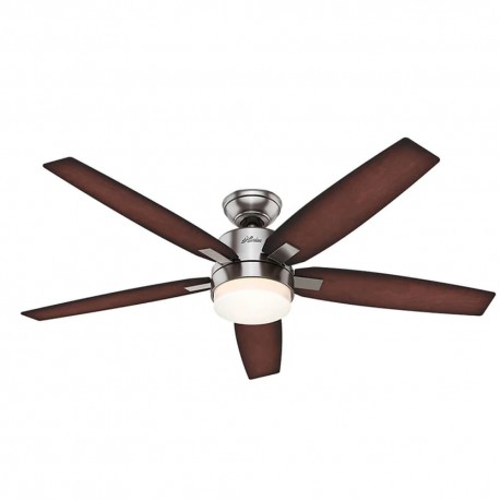 Ventilador de Techo HUNTER Windemere NICKEL CEPILLADO con Luz 54"" 5 Aspas Control remoto universal   Motor WhisperWind® revers