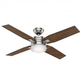 Ventilador de Techo HUNTER Mercado NICKEL CEPILLADO con Luz   6.5W 50"" 4 Aspas Control remoto universal   Motor WhisperWind® r