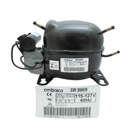 COMPRESOR 1/6 HP R134A 115-127V  BAJA PRESION DE RETORNO 550BTU EMBRACO EM55HNX-115 USAR EM3D50HLT